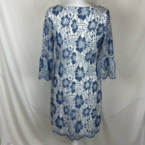 Jessica Howard Blue White Embroidered Lace Dress Size 6 - Picture 5 of 13